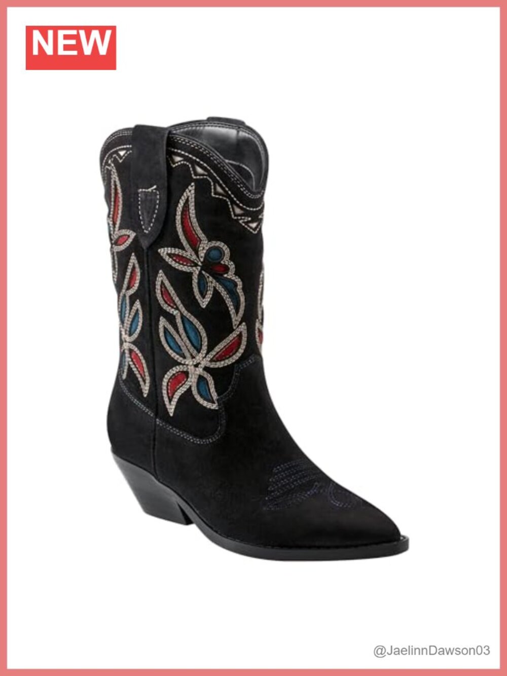 Marc Fisher Suede Western Ankle Bootie Pointed Toe Block Heel